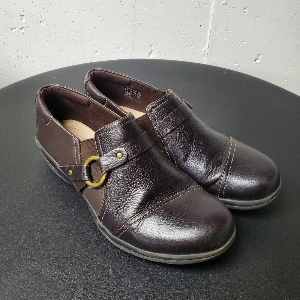 Clark Collection Women's Brown Leather Slip-On Shoes Size 7.5